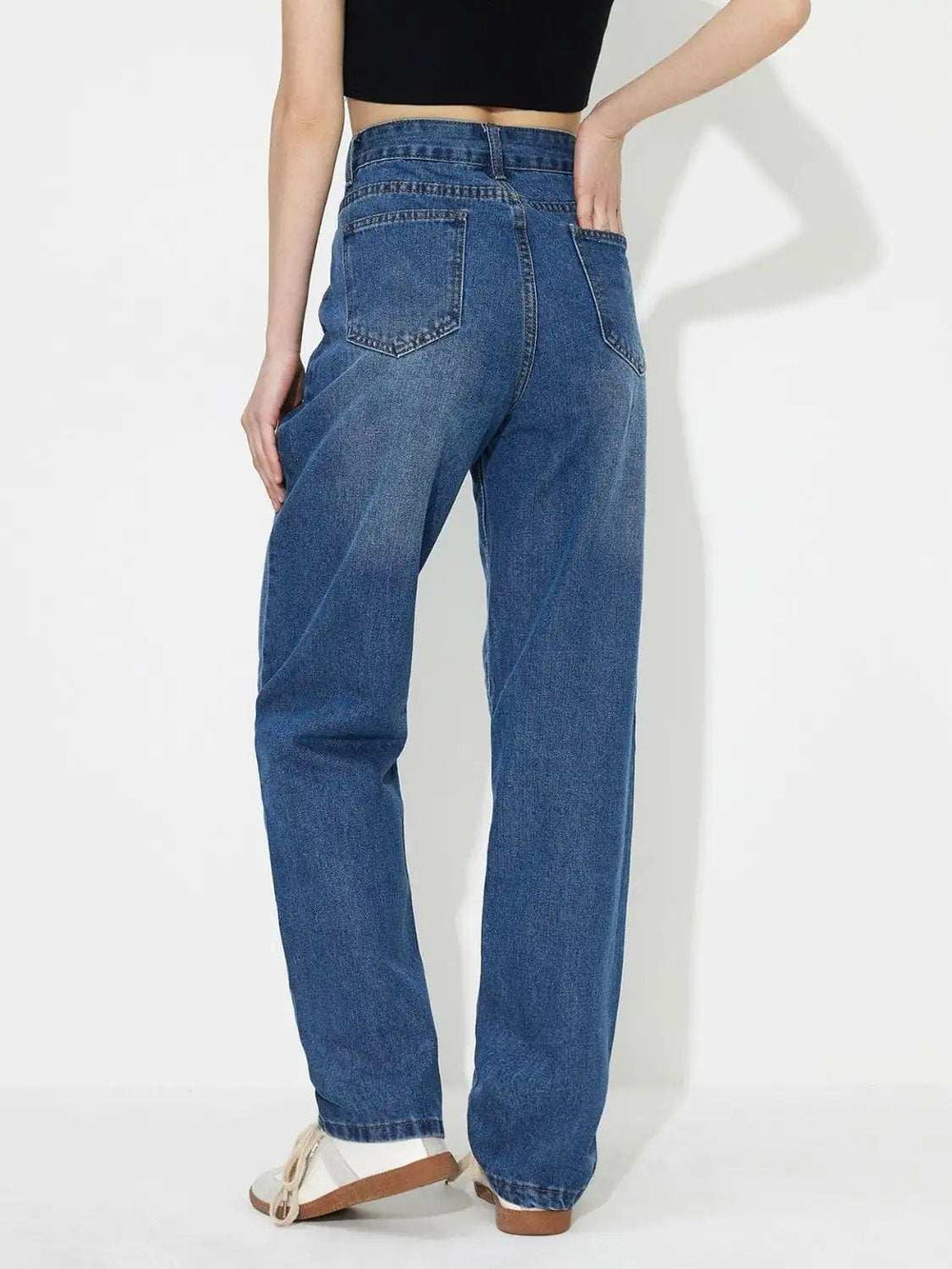 Asymmetric Waist Jeans with Pockets - Trendsi - Flyclothing LLC
