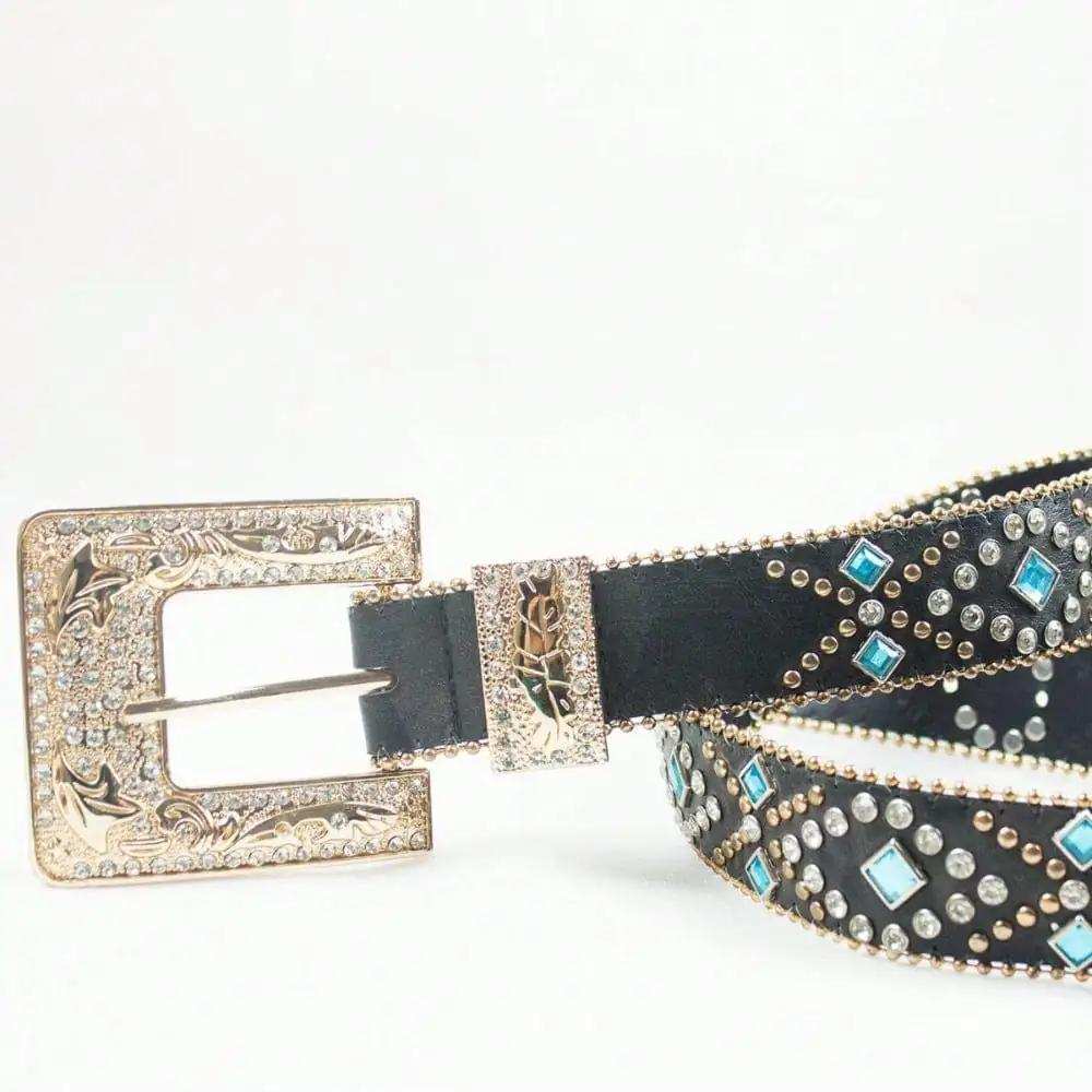 Rhinestone PU Leather Belt - Trendsi - Flyclothing LLC
