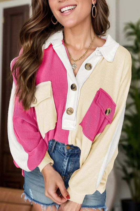 Pocketed Contrast Long Sleeve Sweatshirt - Trendsi - Flyclothing LLC