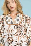 Umgee Mix Floral Print Balloon Sleeve Blouse - Trendsi - Flyclothing LLC