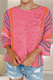Striped Boat Neck Three-Quarter Sleeve Knit Top - Trendsi - Flyclothing LLC