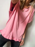 Ruffle Hem Round Neck Relaxed T-Shirt - Trendsi - Flyclothing LLC