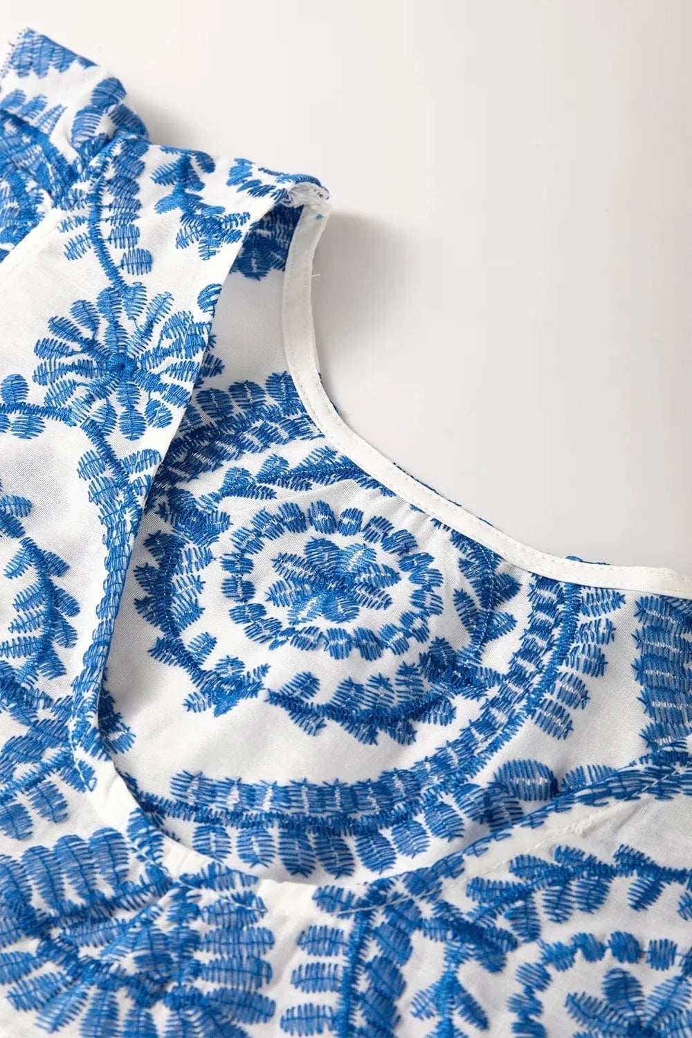 Boho Print Ruffled Cap Sleeve Crew Neck Blouse - Trendsi - Flyclothing LLC