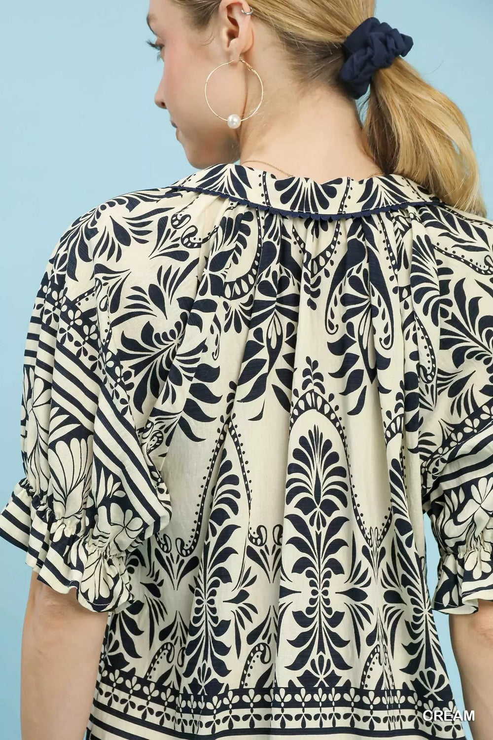 Umgee Two Tone Boarder Print Top - Trendsi - Flyclothing LLC