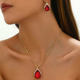 18K Gold-Plated Rhinestone Teardrop Necklace and Earrings Jewelry Set - Trendsi - Flyclothing LLC