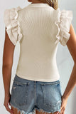 Ruffle Flutter Sleeve Mock Neck Ribbed Top - Trendsi - Flyclothing LLC