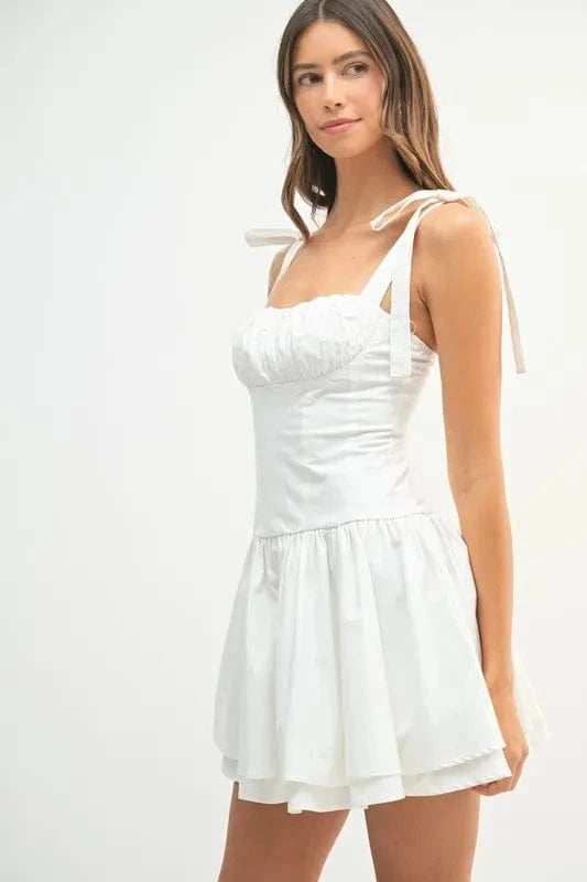 MABLE Shoulder Tie Corset Panel Mini Dress - Trendsi - Flyclothing LLC