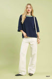 Umgee Ribbed Knit Top with Contrast Trim - Trendsi - Flyclothing LLC