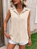 Button Up Collared Neck Tank - Trendsi - Flyclothing LLC