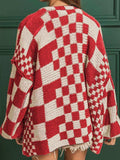 Checkered Open Front Long Sleeve Cardigan - Trendsi - Flyclothing LLC
