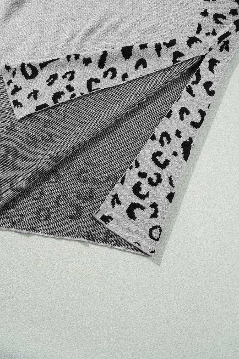 Slit Leopard Mock Neck Dropped Shoulder Sweater - Trendsi - Flyclothing LLC