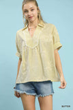 Umgee Striped Embroidered Blouse with Scallop Trim - Trendsi - Flyclothing LLC