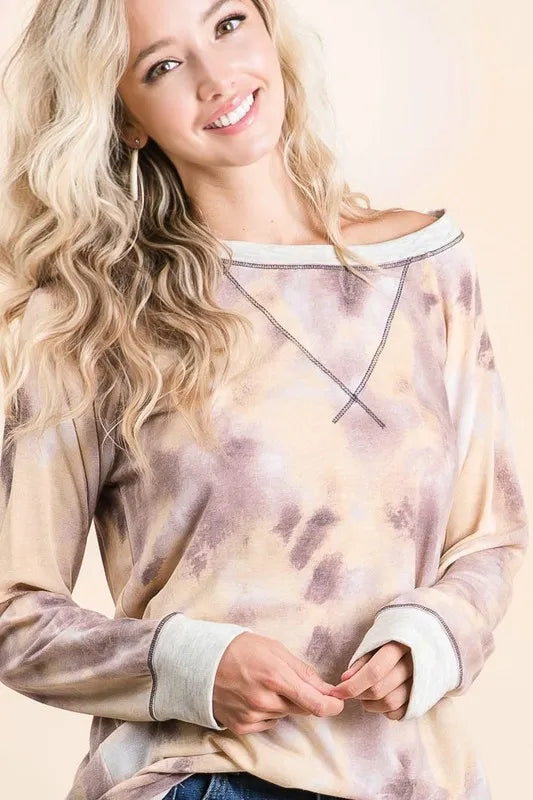 BiBi Tie Dye Terry Pull Over With Contrast Stitching - Trendsi - Flyclothing LLC
