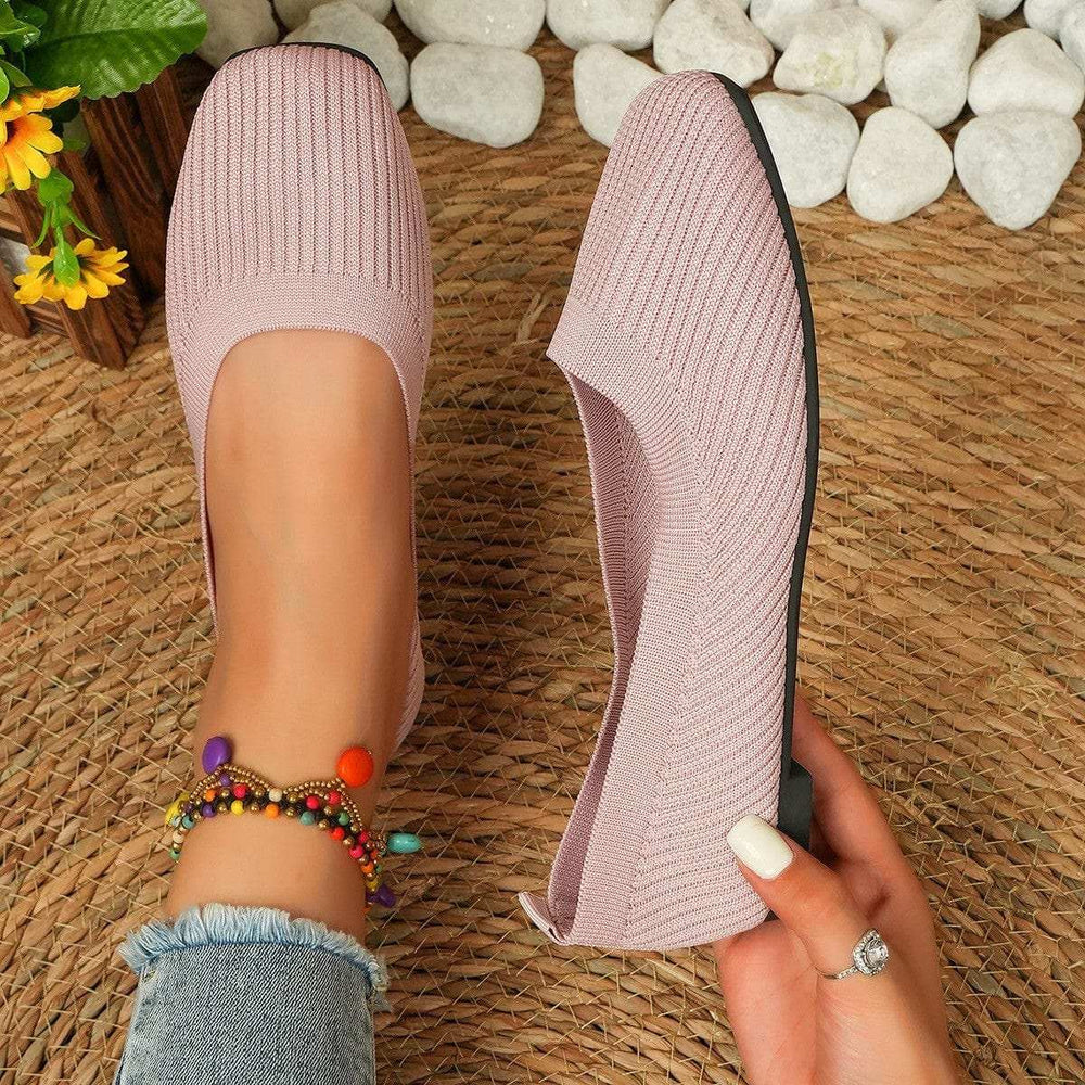 Knitted Square Toe Flat Slip-Ons - Trendsi - Flyclothing LLC