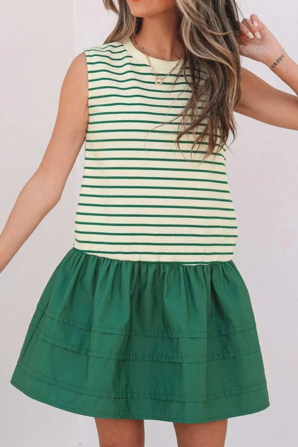 Stripe Woven Sleeveless Mini Dress - Trendsi - Flyclothing LLC