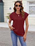 Textured Round Neck Cap Sleeve T-Shirt - Trendsi - Flyclothing LLC