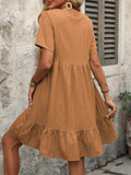 V-Neck Short Sleeve Mini Dress - Trendsi - Flyclothing LLC