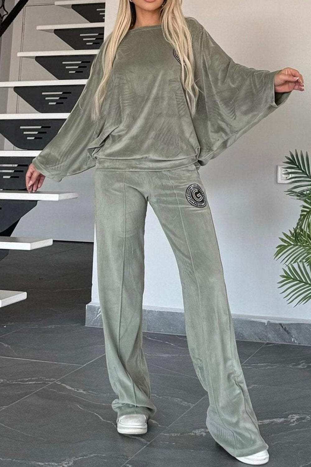 Full Size Boat Neck Long Sleeve Top and Pants Set - Trendsi - Flyclothing LLC