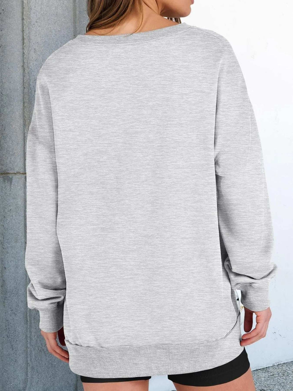 Notched Long Sleeve Oversized Sweatshirt - Trendsi - Flyclothing LLC