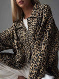 Leopard Button Up Long Sleeve Denim Jacket - Trendsi - Flyclothing LLC