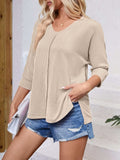 Textured Round Neck Three-Quarter Sleeve Blouse - Trendsi - Flyclothing LLC