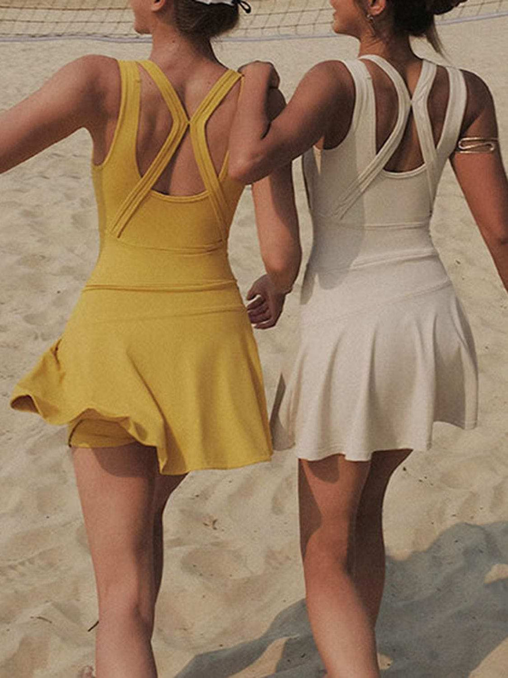 V-Neck Wide Strap Active Dress with Unitard Liner - Trendsi - Flyclothing LLC