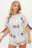 BiBi American Flag Sequin Ribbon T-Shirt - Trendsi - Flyclothing LLC