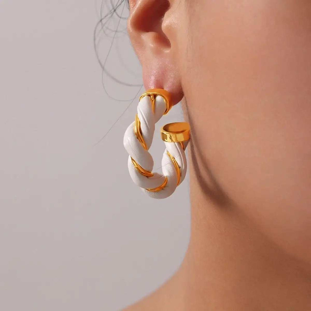Twisted Leather Rope C-Hoop Earrings - Trendsi - Flyclothing LLC
