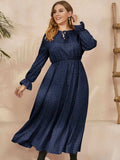 Plus Size Ruffled Polka Dot Long Sleeve Midi Dress - Trendsi - Flyclothing LLC