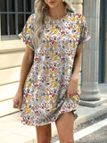 Printed Round Neck Short Sleeve Mini Dress - Trendsi - Flyclothing LLC