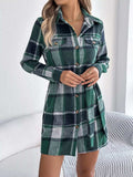Plaid Button Front Tie Waist Shirt Dress - Trendsi - Flyclothing LLC