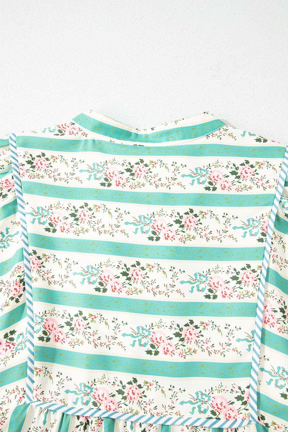 Striped Floral Print Tie Neck Puff Sleeve Midi Dress - Trendsi - Flyclothing LLC