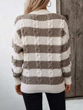 Striped Round Neck Long Sleeve Sweater - Trendsi - Flyclothing LLC