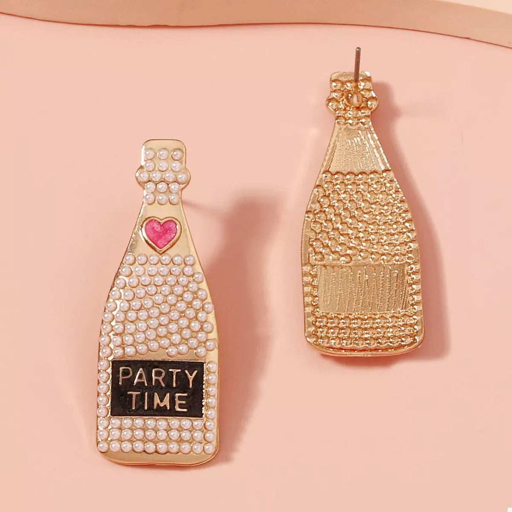 Champagne Bottle Pearl Earrings - Trendsi - Flyclothing LLC