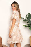 Double Take Floral Lace Pompom Detail Tie-Waist Flutter Sleeve Dress - Trendsi - Flyclothing LLC