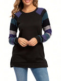 Color Block Round Neck Long Sleeve T-Shirt - Trendsi - Flyclothing LLC