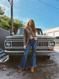 Vagabond Retro Green Tulip Zipper Front Blouse - Lil Bee's Bohemian - Flyclothing LLC