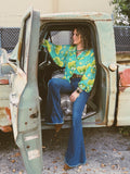 Casa Dega Mesh Balloon Sleeve Button Up Blouse