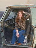 Vagabond Retro Green Tulip Zipper Front Blouse - Lil Bee's Bohemian - Flyclothing LLC