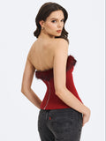 Ivette Crimson Fur-Trimmed Peplum Top - Miss Circle - Flyclothing LLC