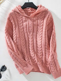 Cable-Knit Long Sleeve Hooded Sweater - Trendsi - Flyclothing LLC