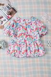 Printed Round Neck Puff Sleeve Blouse - Trendsi - Flyclothing LLC