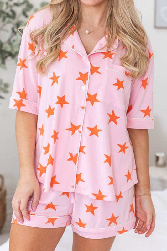 Star Print Short Sleeve Shirt and Shorts Set - Trendsi - Flyclothing LLC