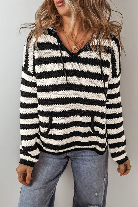 Striped Long Sleeve Hooded Sweater - Trendsi - Flyclothing LLC