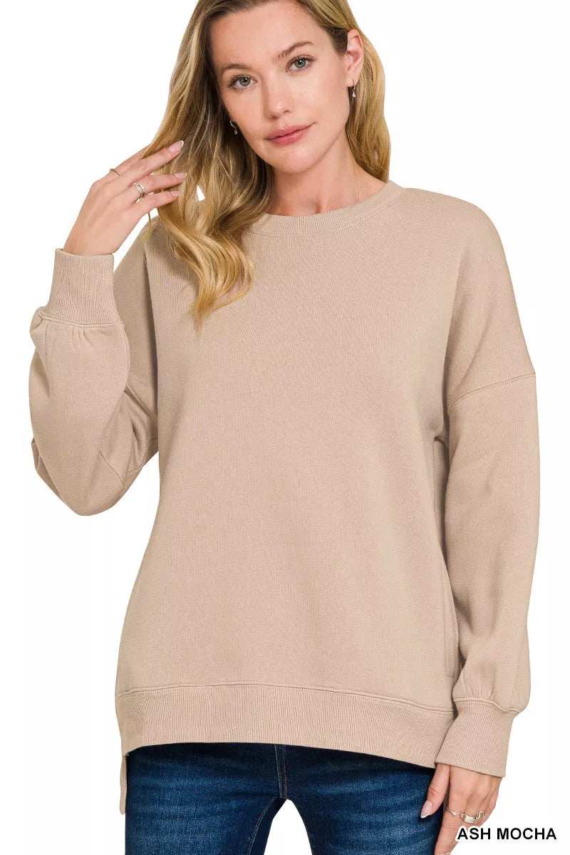Zenana Full Size Fleece Hi-low Boyfriend Sweatshirts with Pockets Plus Size - Trendsi - Flyclothing LLC