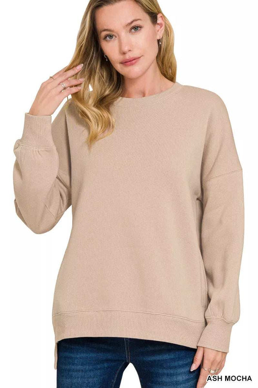 Zenana Full Size Fleece Hi-low Boyfriend Sweatshirts with Pockets Plus Size - Trendsi - Flyclothing LLC