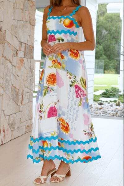 Printed Square Neck Wide Strap Dress - Trendsi - Flyclothing LLC