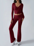 Devine Ruched Long Sleeve Top and Pants Set - Trendsi - Flyclothing LLC