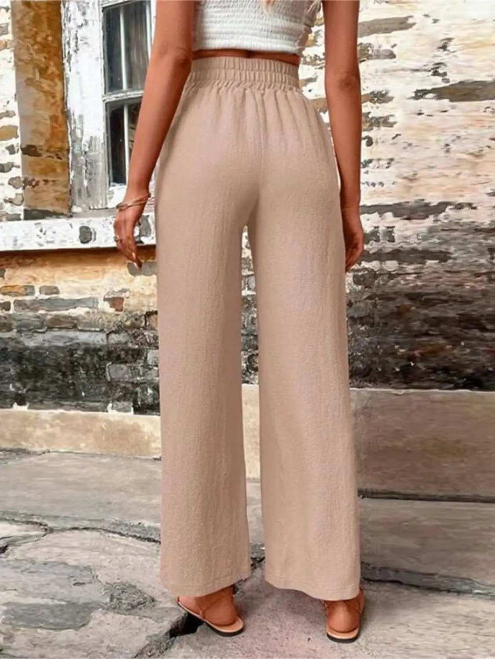 Tied High Waist Wide Leg Pants with Pockets - Trendsi - Flyclothing LLC