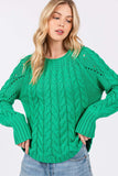 SAGE + FIG Cable-Knit Long Sleeve Sweater - Trendsi - Flyclothing LLC